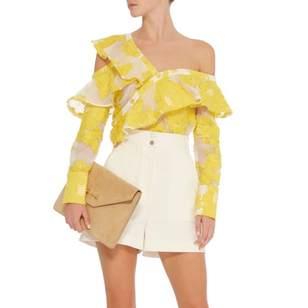 Self Potrait Floral Yellow White One Shoulder Blouse